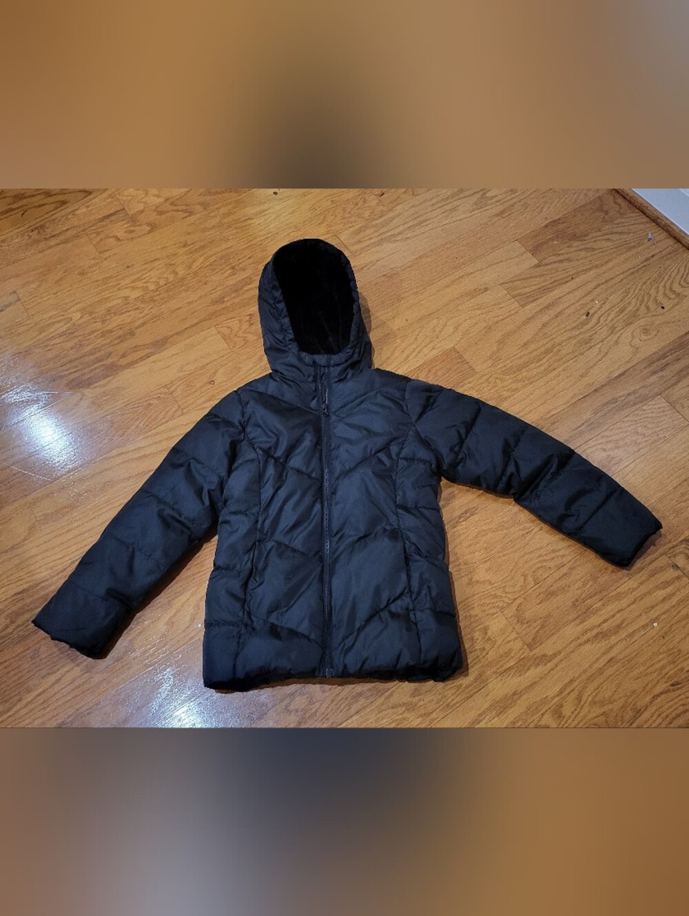 Swiss Tech Black Hooded Puffer Coat for Kids